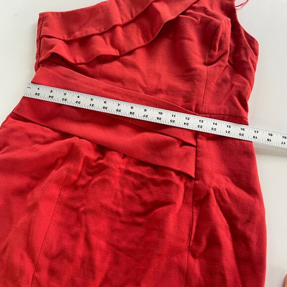 C/MEO Collective Dress Womens 10 Red Fragment Gown Draped‎ One Shoulder - Picture 11 of 12